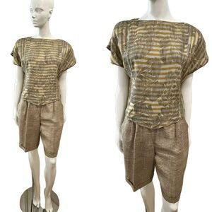 Vintage Japanese Designer Michii Moon For Sanyo Linen Blend Shorts Set